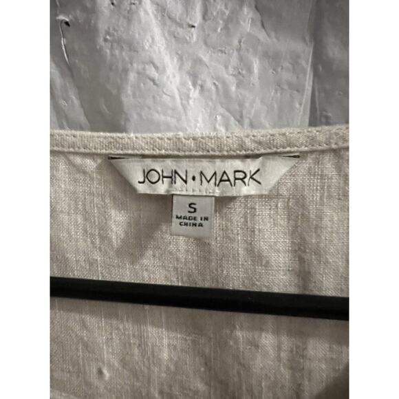 John Mark Beige Linen Tie Front Flare Sleeve Top Sz S - Picture 3 of 6